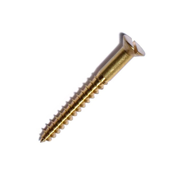 10g x 1 1/2" (5 x 40mm) Countersunk Slotted Wood Screws - Brass