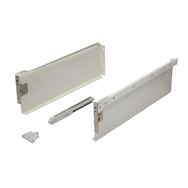 Metal Drawer Side Pack 118mm x 450mm Ext 75% White Complete With Damper