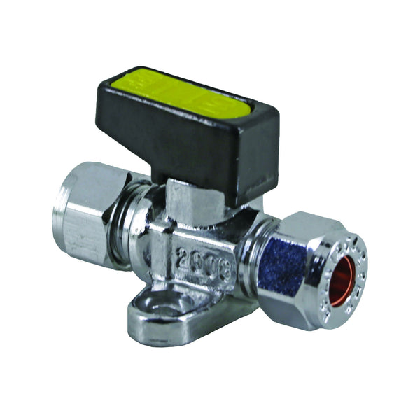 Straight C + C 10mm Mini Ball Valve with Fixing Bracket - Chrome