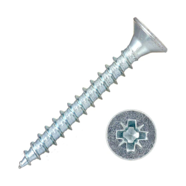 8g x 2 1/2" (4 x 60mm) Countersunk Pozi Hardened Twinthread Screws - Zinc