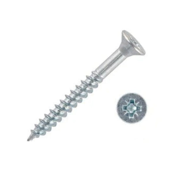 7g x 2" (3.9 x 50mm) Countersunk Pozi Hardened Wood Screws - Zinc